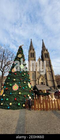 Mercatino di Natale a Namesti Miru nella Repubblica Ceca di Praga Foto Stock