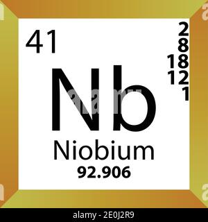 NB: Tabella periodica degli elementi chimici Niobio. Illustrazione a vettore singolo, icona colorata con massa molare, conn. Di elettroni e numero atomico. Illustrazione Vettoriale