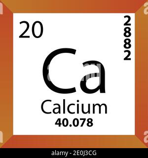 CA Calcium Chemical Element Tavola periodica. Illustrazione a vettore singolo, icona colorata con massa molare, conn. Di elettroni e numero atomico. Illustrazione Vettoriale