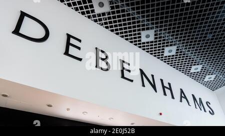 Negozio Debenhams Preston, Lancashire. A causa di chiusura dopo l'entrata in amministrazione. Foto Stock
