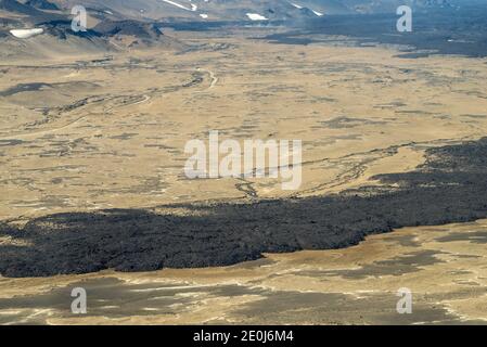 Fotografia aerea del paesaggio islandese catturata dall'aereo turistico Foto Stock