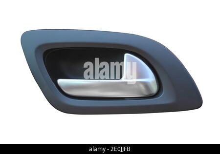 Maniglia interna della porta dell'auto in metallo. Maniglia interna del veicolo isolata in bianco Foto Stock