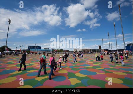 Atmosfera nel parco olimpico durante le Olimpiadi di Londra del 2012 a Londra, Regno Unito, il 28 luglio 2012. Foto di Gouhier-Guibbaud-JMP/ABACAPRESS.COM Foto Stock