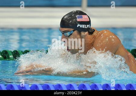 Michael Phelps degli Stati Uniti in gara durante la finale della medaglia individuale da 400 m degli uomini al centro Aquatics durante le Olimpiadi di Londra del 2012 il 28 luglio 2012. Foto di Guibbaud/Gouhier/JMP/ABACAPRESS.COM Foto Stock