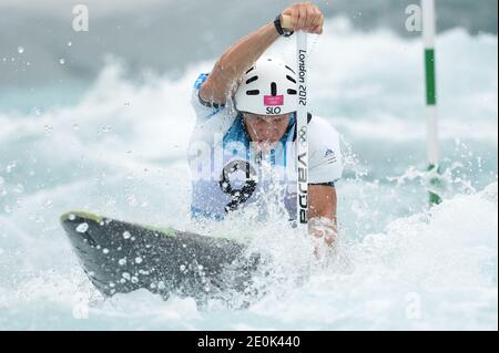 Benjamin Savsek, Slovenia, compete su una singola semifinale maschile in canoa presso il Lee Valley White Water Center durante le Olimpiadi di Londra del 2012 a Londra, Regno Unito, il 31 luglio 2012. Foto di Gouhier-Guibbaud-JMP/ABACAPRESS.COM Foto Stock