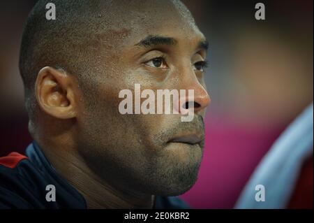 Il Kobe Bryant degli Stati Uniti compete durante la partita semifinale maschile di basket Argentina contro USA alla North Greenwich Arena, durante i Giochi Olimpici di Londra 2012, il 10 agosto 2012. Foto di Gouhier-Guibbaud-JMP/ABACAPRESS.COM Foto Stock