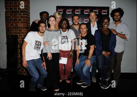 Antoine De Caunes, Luc Barrouet, Sebastien Folin, Claude M'Barali aka MC Solar, Claudia Tagbo, Maitena Biraben, Francois-Xavier Demaison al congresso stampa del 20° compleanno di Solidarite Sida a Parigi, Francia, il 10 settembre 2012. Foto di Alban Wyters/ABACAPRESS.COM Foto Stock