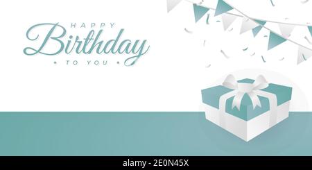 Felice compleanno scatole regalo sfondo vettoriale. Biglietto d'auguri di compleanno con scatole regalo colorate, nastri. Illustrazione Vettoriale