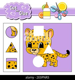 Tagliare e incollare. Istruzione foglio di lavoro in via di sviluppo. Pagina attività. Gioco per bambini. Isolato illustrazione vettoriale in Cartoon carino stile. Illustrazione Vettoriale