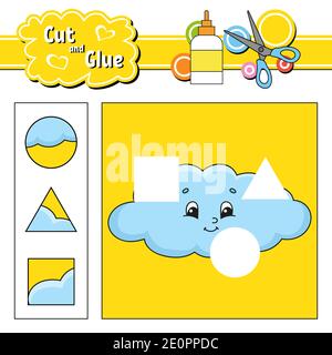 Tagliare e incollare. Istruzione foglio di lavoro in via di sviluppo. Pagina attività. Gioco per bambini. Isolato illustrazione vettoriale in Cartoon carino stile. Illustrazione Vettoriale