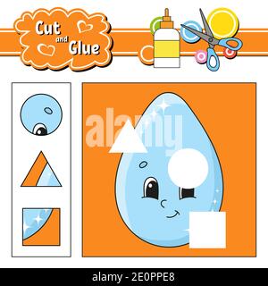 Tagliare e incollare. Istruzione foglio di lavoro in via di sviluppo. Pagina attività. Gioco per bambini. Isolato illustrazione vettoriale in Cartoon carino stile. Illustrazione Vettoriale