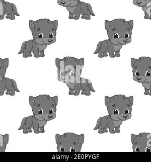 Motivo colorato senza cuciture con simpatico personaggio cartoon. Semplice illustrazione vettoriale piatta isolata su sfondo bianco. Carta da parati, tessuto, fasciatura Illustrazione Vettoriale