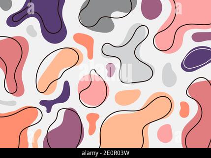 Astratto forme organiche minime composizione modello colore rosa, grigio, viola con linee nere su sfondo bianco in stile collage contemporaneo alla moda Illustrazione Vettoriale