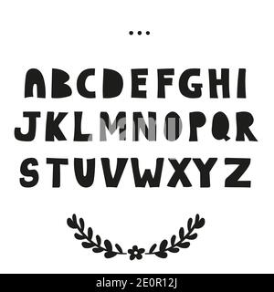 Carattere fumetto fumetto disegnato a mano divertente. Lettere in bianco e nero Illustrazione Vettoriale