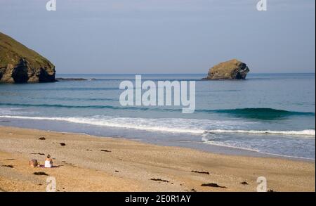 la spiaggia al portreath sulla costa nord della cornovaglia Foto Stock