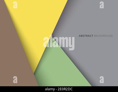 Template Triangolo geometrico giallo, verde, marrone strato sovrapposto di colore con ombra su sfondo grigio. Illustrazione vettoriale Illustrazione Vettoriale