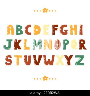 Divertente alfabeto doodle. Disegno creativo colorato ABC lettere disegnate a mano cartoni animati Illustrazione Vettoriale