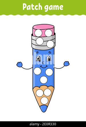 Patch game per bambini. Faccia una pagina di colorazione del punto. Foglio di lavoro per attività didattiche per bambini e bambini. Illustrazione vettoriale isolata. Stile cartone animato. Illustrazione Vettoriale