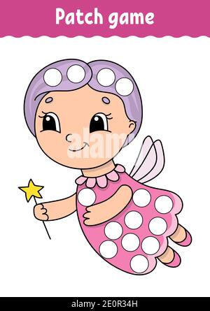 Patch game per bambini. Faccia una pagina di colorazione del punto. Foglio di lavoro per attività didattiche per bambini e bambini. Illustrazione vettoriale isolata. Stile cartone animato. Illustrazione Vettoriale