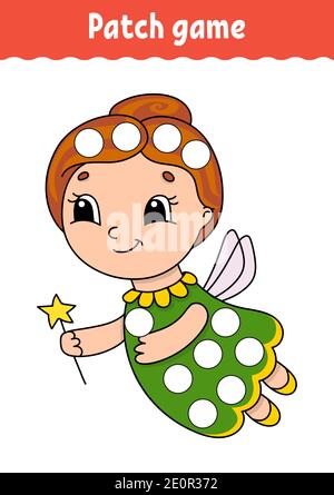 Patch game per bambini. Faccia una pagina di colorazione del punto. Foglio di lavoro per attività didattiche per bambini e bambini. Illustrazione vettoriale isolata. Stile cartone animato. Illustrazione Vettoriale