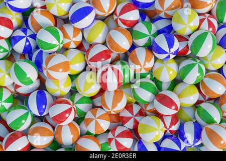 Sfondo colorato delle palline da spiaggia. illustrazione 3d. Foto Stock