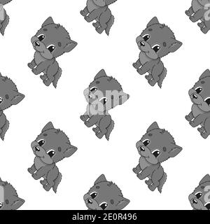 Motivo colorato senza cuciture con simpatico personaggio cartoon. Semplice illustrazione vettoriale piatta isolata su sfondo bianco. Carta da parati, tessuto, fasciatura Illustrazione Vettoriale