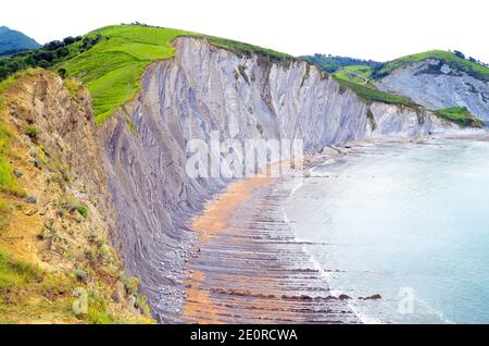 Il flysch nella baia di Sakoneta, Deba, Pais Vasco, Spagna Foto Stock