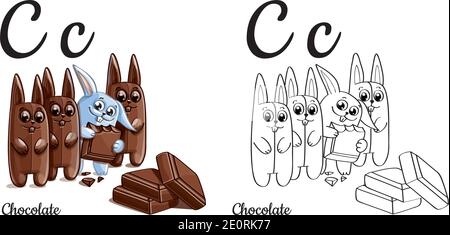 Cioccolato. Lettera C dell'alfabeto vettoriale, pagina da colorare Illustrazione Vettoriale