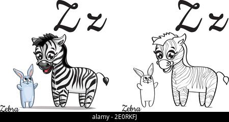 Zebra. Lettera Z dell'alfabeto vettoriale, pagina da colorare Illustrazione Vettoriale