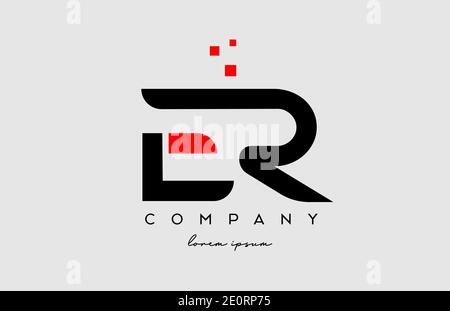 Combinazione di icone del logo della lettera alfabetica ER e R di colore rosso nero. Design per aziende e aziende Illustrazione Vettoriale