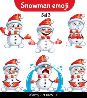 Insieme vettoriale di simpatici personaggi di pupazzo di neve. Set 3 Illustrazione Vettoriale