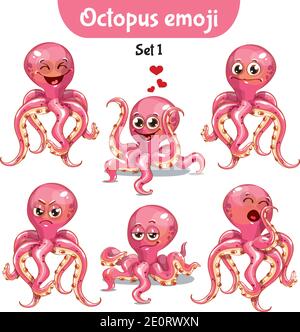 Insieme vettoriale di carini caratteri polpi. Set 1 Illustrazione Vettoriale