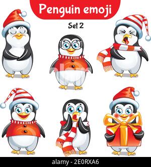 Insieme vettoriale di caratteri pinguini di natale. Set 2 Illustrazione Vettoriale