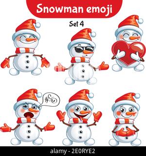 Insieme vettoriale di simpatici personaggi di pupazzo di neve. Set 4 Illustrazione Vettoriale