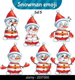 Insieme vettoriale di simpatici personaggi di pupazzo di neve. Set 5 Illustrazione Vettoriale