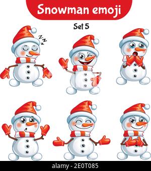 Insieme vettoriale di simpatici personaggi di pupazzo di neve. Set 5 Illustrazione Vettoriale