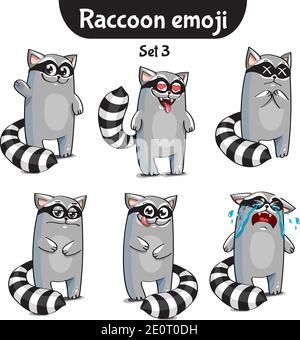 Insieme vettoriale di simpatici personaggi raccoon. Set 4 Illustrazione Vettoriale