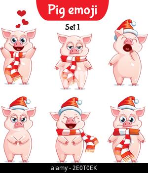 Set vettoriale di caratteri di maiale natalizi. Set 1 Illustrazione Vettoriale