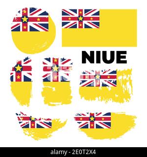 Giornata nazionale felice di Niue con bandiera grunge acquerello pennello sfondo Illustrazione Vettoriale