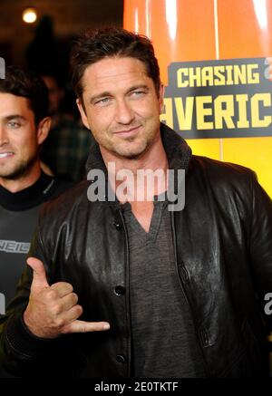 Gerard Butler partecipa alla prima "Chasing Mavericks" al Grove di Los Angeles, CA, USA, il 18 ottobre 2012. Foto di Lionel Hahn/ABACAPRESS.COM Foto Stock