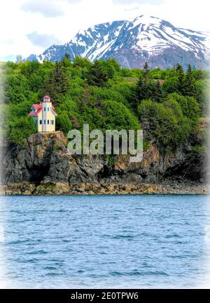 West Ismailof Lighthouse Homer, Alaska Foto Stock