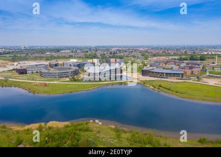 Foto aerea della grande Università di York nella città di York nel Nord Yorkshire, istituto universitario britannico di insegnamento e ricerca, fondato nel 1963, p. Foto Stock