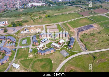 Foto aerea della grande Università di York nella città di York nel Nord Yorkshire, istituto universitario britannico di insegnamento e ricerca, fondato nel 1963, p. Foto Stock