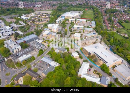 Foto aerea della grande Università di York nella città di York nel Nord Yorkshire, istituto universitario britannico di insegnamento e ricerca, fondato nel 1963, p. Foto Stock