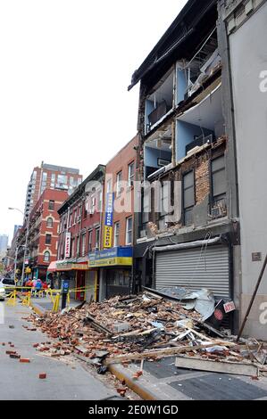 Vista dell'edificio collassato a Chelsea dopo l'uragano Sandy a New York City, NY, USA, il 31 ottobre 2012. Foto di Morgan Dessalles/ABACAPRESS.COM Foto Stock