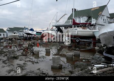 Dopo l'uragano Sandy a Seabright, New Jersey, USA, il 1° novembre 2012. Foto di Morgan Dessalles/ABACAPRESS.COM Foto Stock