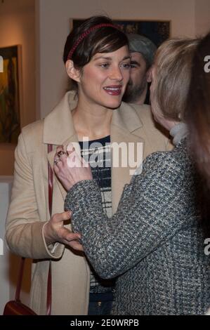 Marion Cotillard partecipa ad una mostra di dipinti di Firenze Cassez, a Parigi, Francia, il 6 dicembre 2012. Foto di Christophe Guibbaud/ABACAPRESS.COM Foto Stock