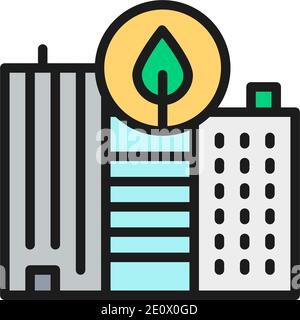 Città ecologica, città pulita, icona di linea piatta senza sprechi. Illustrazione Vettoriale
