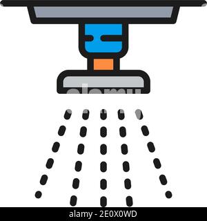 Irrigatore vettoriale, impianto antincendio, icona della linea di colore piatta dell'estintore. Illustrazione Vettoriale