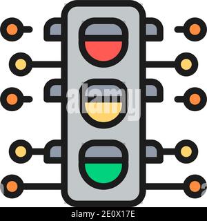 Icona della linea piatta Smart Traffic Light. Isolato su sfondo bianco Illustrazione Vettoriale